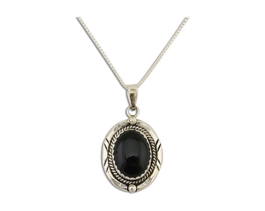 Navajo Pendant 925 Silver Natural Onyx Native American Artist Nancy Edtissy C80s