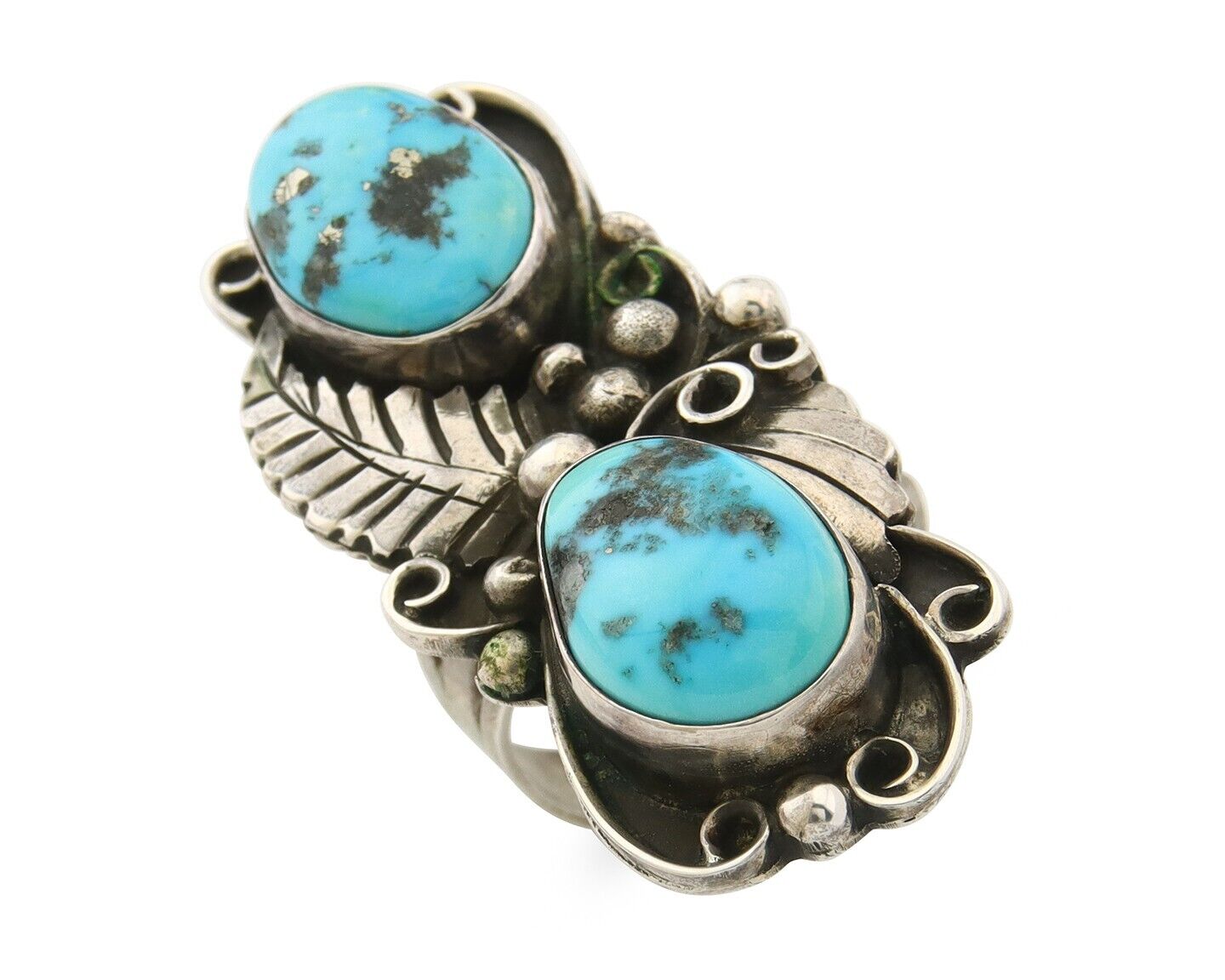 Navajo Ring 925 Sterling Turquoise Signed Eddie C.80's Size 8.5