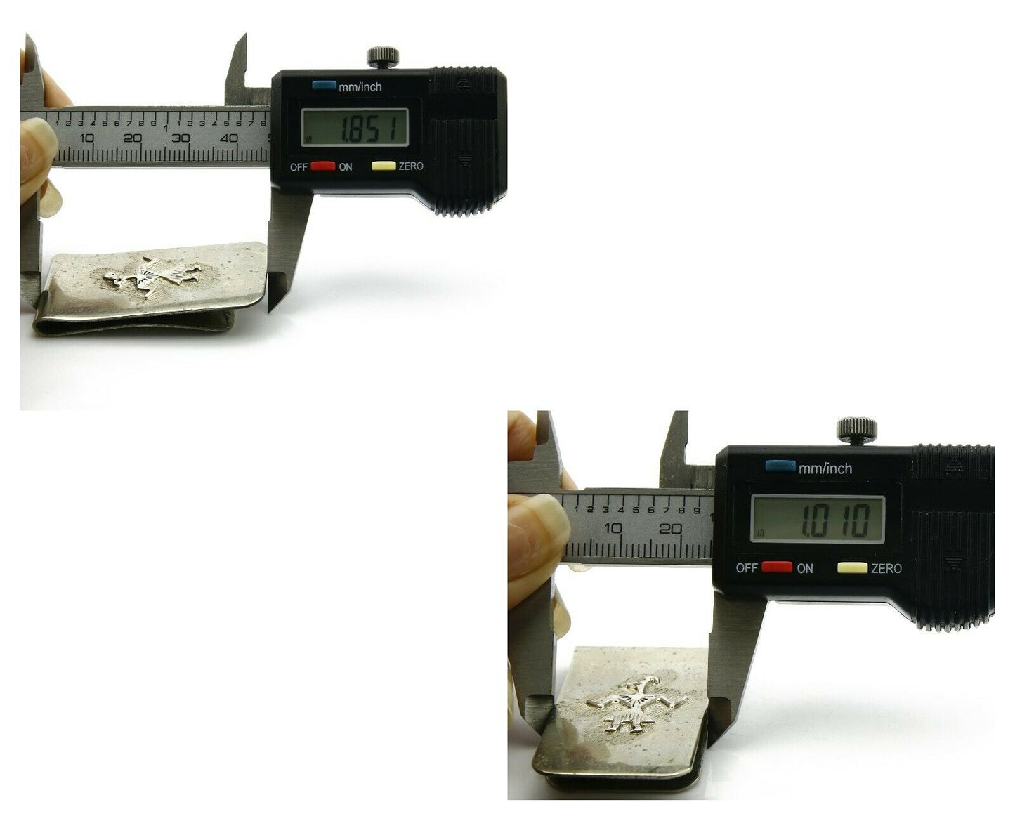 Navajo Money Clip .925 Silver & Nickle Hand Stamped Artist RB C.80's-90's