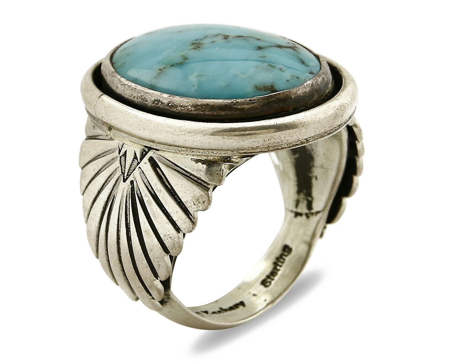 Navajo Ring .925 SOLID Silver Kingman Turquoise Signed Artist Doug Zachary C.80s