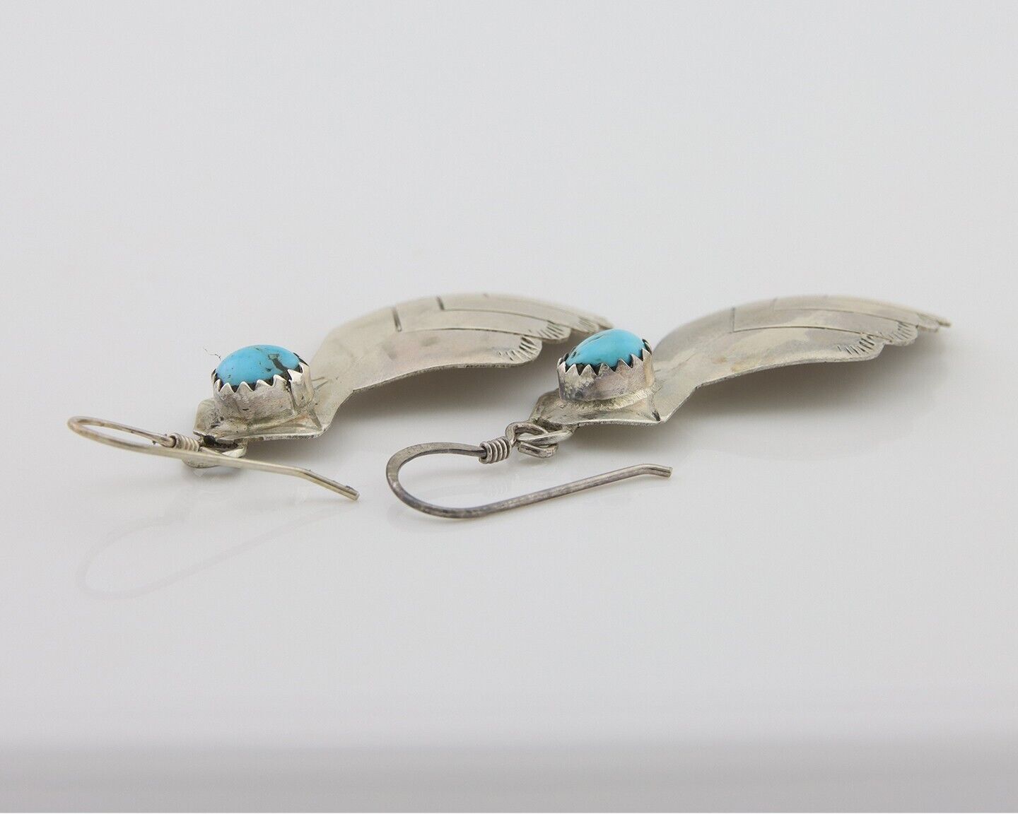Navajo Dangle Earrings 925 Silver Natural Turquoise Artist Signed JB C.80's