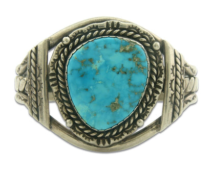 Navajo Bracelet 925 Silver Turquoise Cuff Artist Signed JTL C.80's