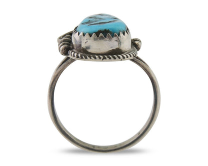 Navajo Ring 925 Silver Sleeping Beauty Turquoise Signed Justin Morris C.80's