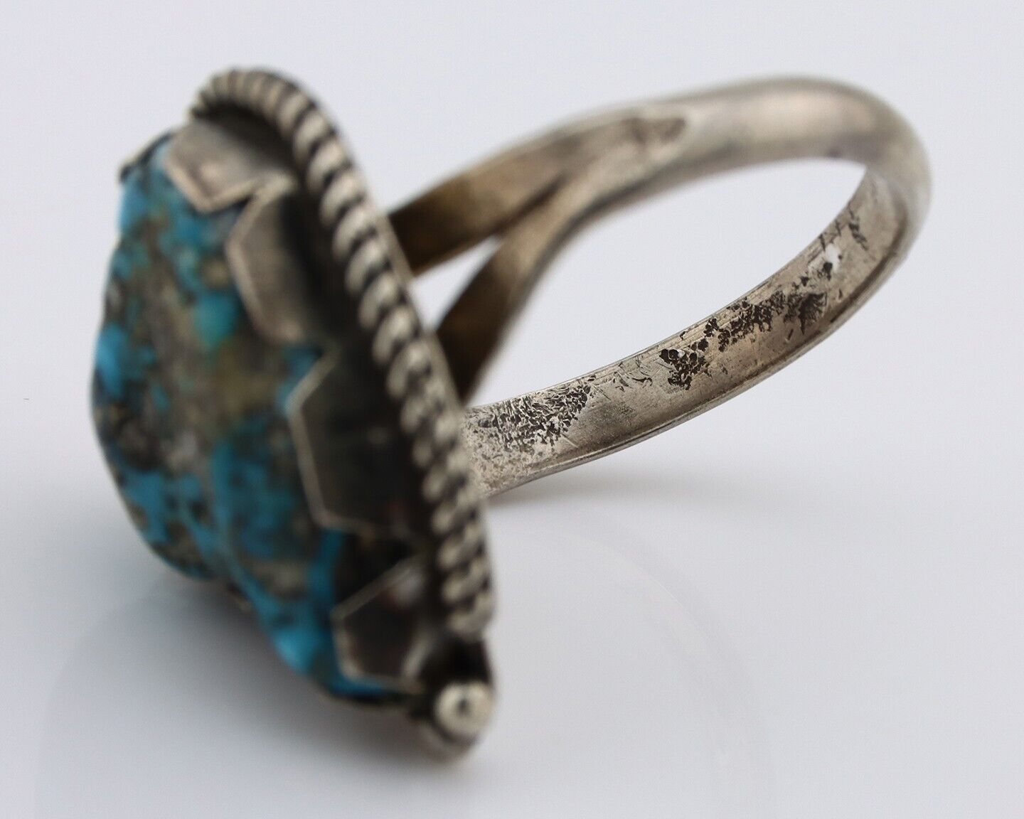 Navajo Ring 925 Silver Natural Blue Turquoise Native American Artist C.80's