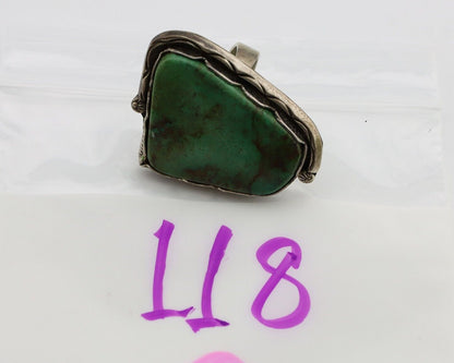 Large Navajo Ring 925 Silver Natural Green Turquoise Artist Signed B C.80's