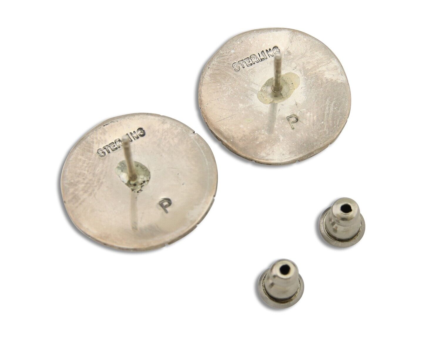 Navajo Shield Earrings 925 Silver Natural Blue Turquoise Artist Signed P C.80s