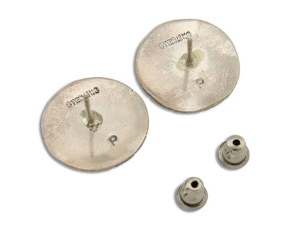 Navajo Shield Earrings 925 Silver Natural Blue Turquoise Artist Signed P C.80s