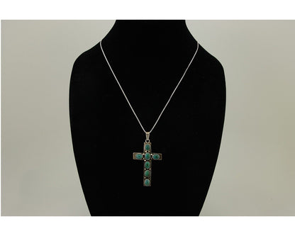 Navajo Cross Pendant 925 Silver Turquoise Artist Signed C Montoya C.80's