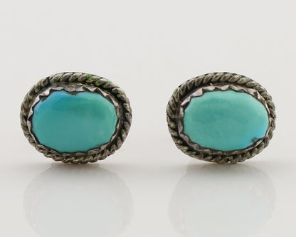 Navajo Earrings 925 Silver Natural Blue Turquoise Native American Artist C.80's