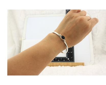 Navajo Cuff Bracelet Sterling Silver Natural Mined Black Onyx Native Artist