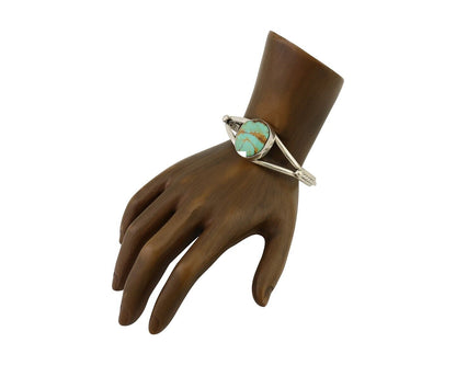 Navajo Cuff Bracelet 925 Silver Natural Blue Turquoise Artist Signed Gecko C.80s