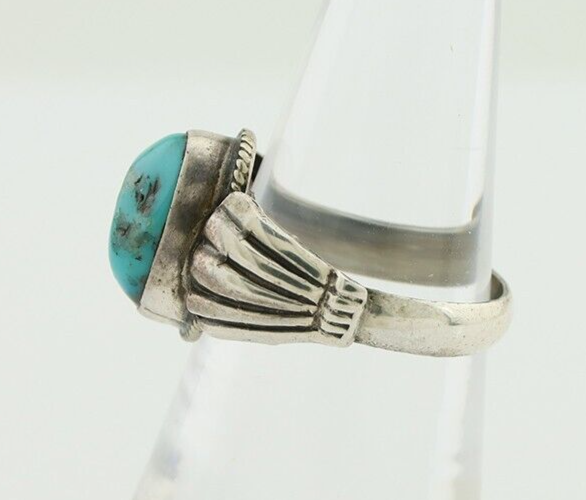 Navajo Handmade Ring 925 Silver Mined Blue Turquoise Native American Artist C80s