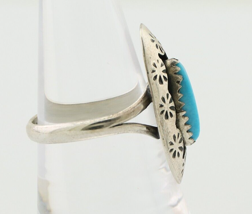 Navajo Ring 925 Silver Natural Blue Turquoise Signed IJC C.80's