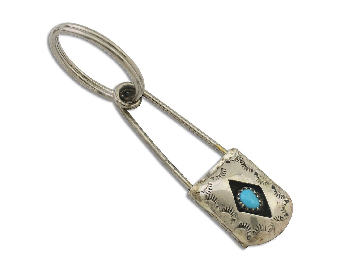 Navajo Hand Stamped Key Chain .925 Silver Handmade Native American Artist C.80's