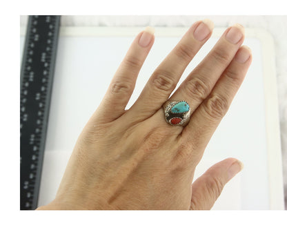Vintage Navajo Ring 925 Sterling Silver Natural Gemstone Authentic Size 8.0