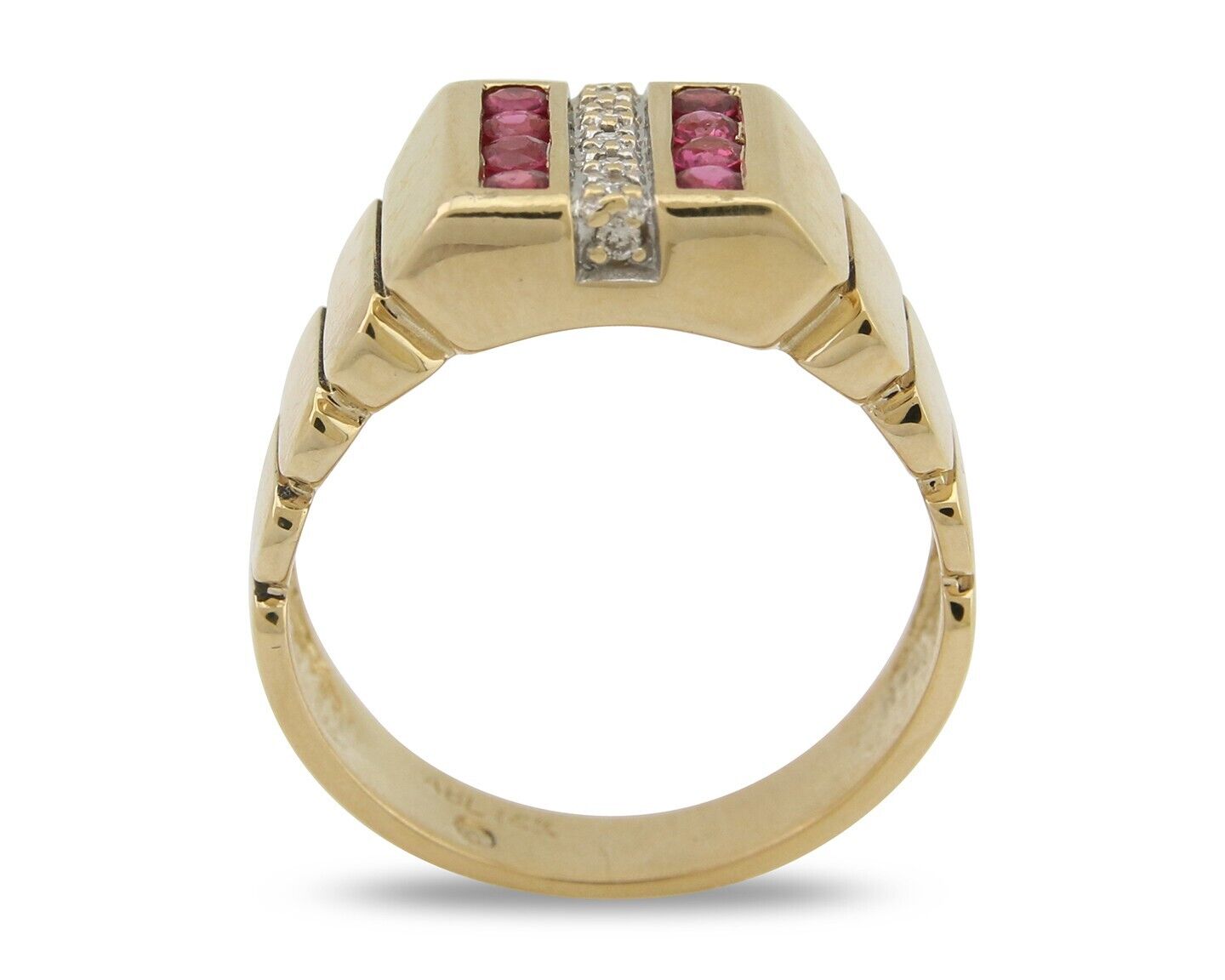 Men Natural Diamond & Ruby Ring 14k Solid Yellow Gold Size 9.75