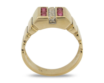 Men Natural Diamond & Ruby Ring 14k Solid Yellow Gold Size 9.75