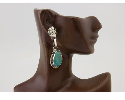 Navajo Dangle Earrings 925 Silver Natural Turquoise Artist Signed Mike Begay C80
