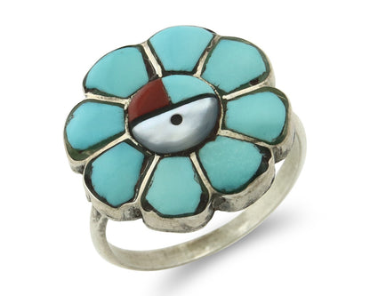 Vintage Zuni Ring 925 Sterling Silver Gemstone Signed V&N Edsitty Size 8.5