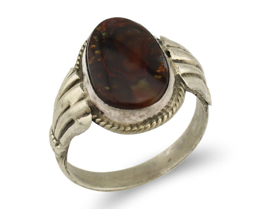 Navajo Handmade Ring 925 Silver Natural High Grade Fire Opal Native Artist C.80s