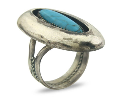Navajo Ring 925 Sterling Turquoise Handmade Native Artist C.80's Size 8.0