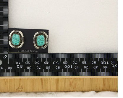 Navajo Earrings 925 Silver Spiderweb Turquoise Artist Signed Harold Becenti C80s