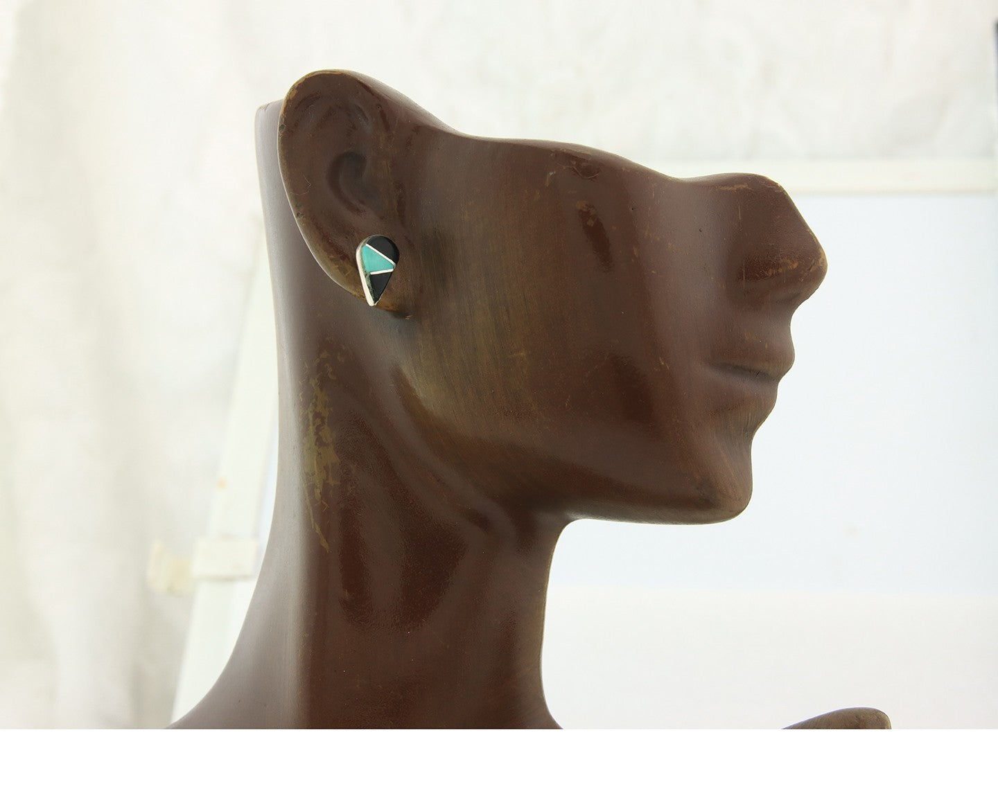 Navajo Earrings Sterling Silver Inlaid Onyx & Turquoise Vintage