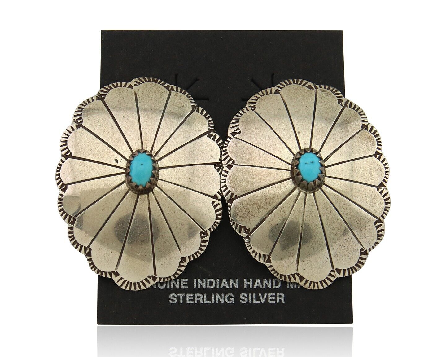 Navajo Earrings 925 Silver Concho Hand Stamped Native Artist C.80's