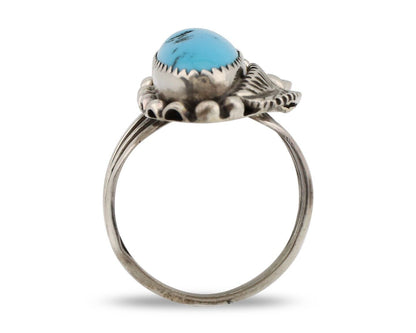 Navajo Ring 925 Silver Sleeping Beauty Turquoise Signed SC C.80's