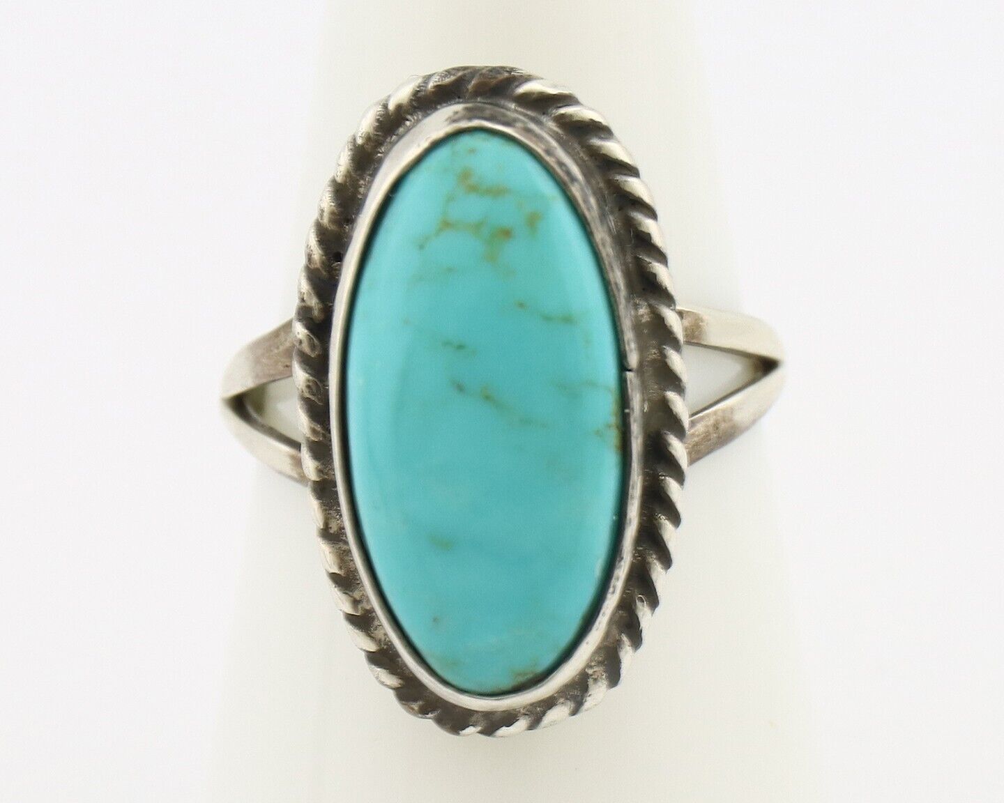 Navajo Ring 925 Silver Natural Kingman Turquoise Signed M Montoya C.80's