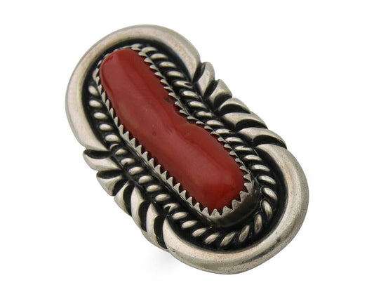 Navajo Ring 925 Silver Mediterranean Coral Native Artist Size 6.0
