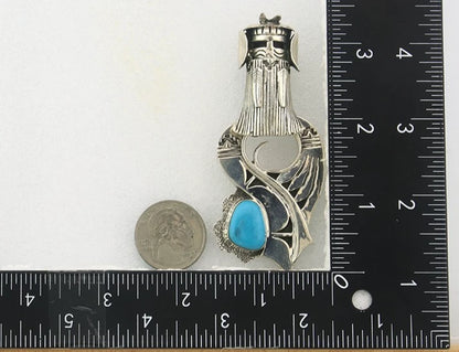 Navajo Pin Pendant Sterling Silver Turquoise Vintage Signed CF