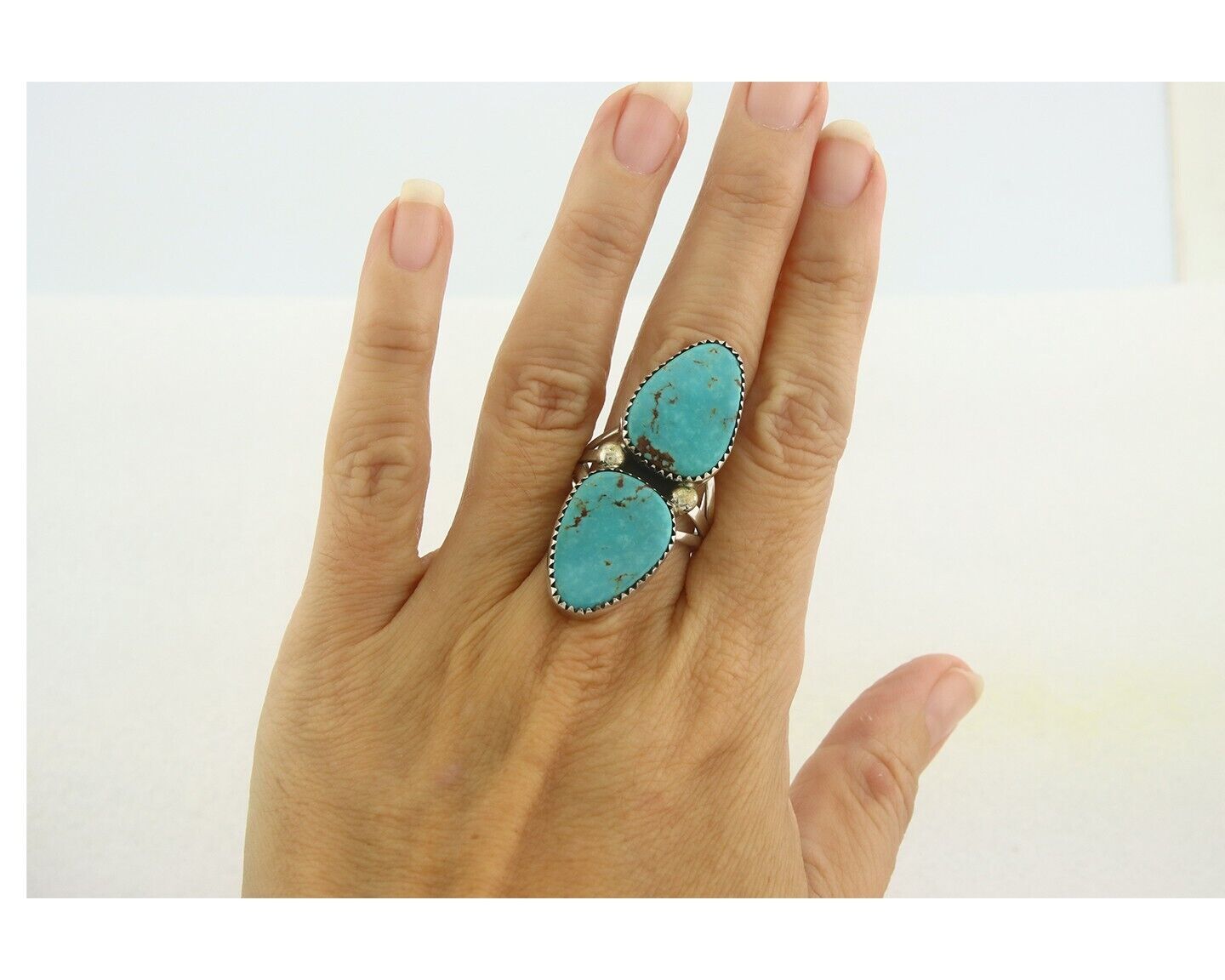 Navajo Ring 925 Sterling Natural Blue Turquoise Signed Begay C.80's