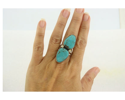 Navajo Ring 925 Sterling Natural Blue Turquoise Signed Begay C.80's
