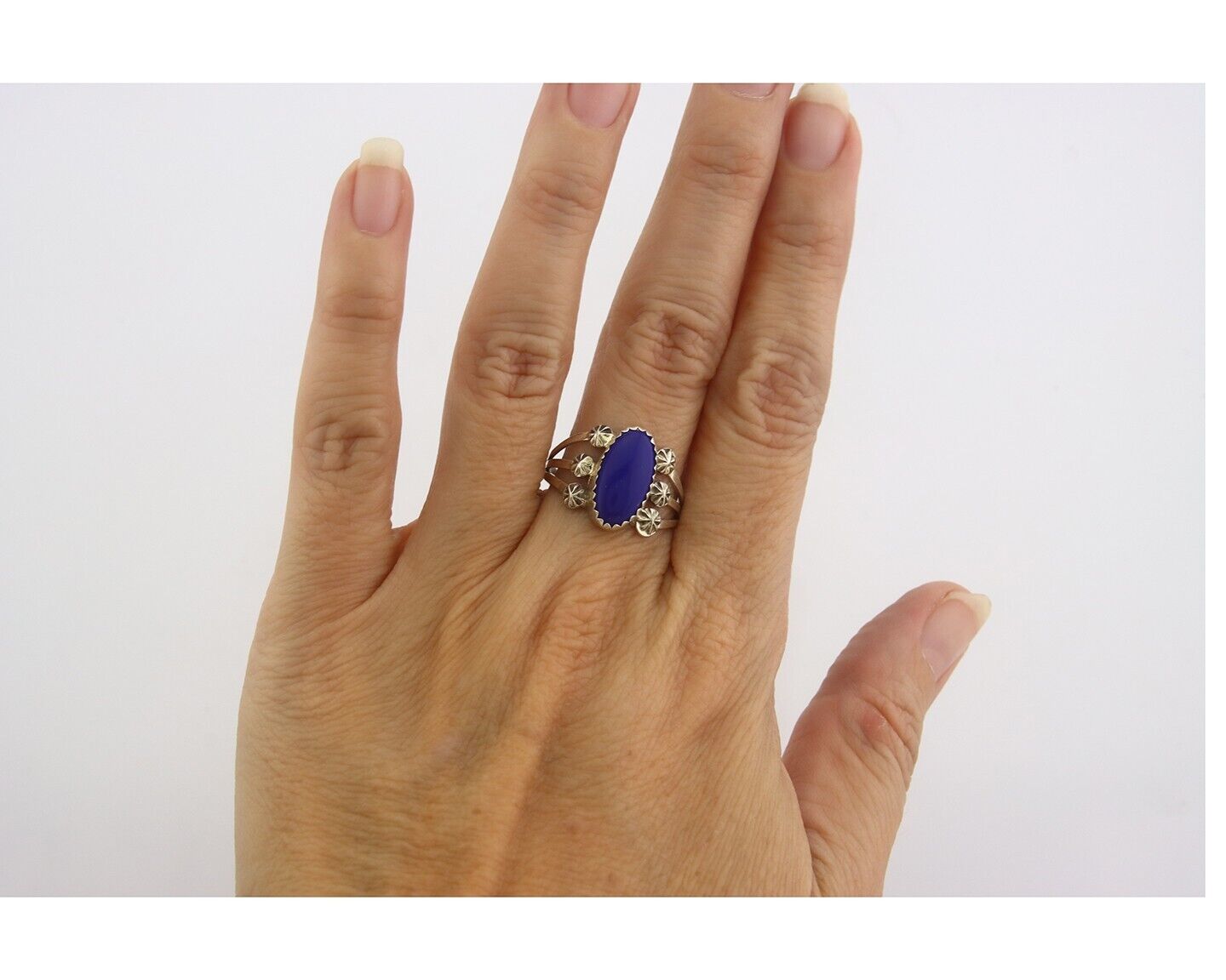 Navajo Ring 925 Sterling Natural Lapis Handmade Native Artist C.80's