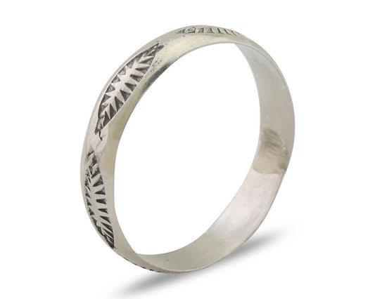 Navajo Hand Stamped Band 925 Silver 5.0 mm Signed Larry Chavez Size 11 C.80's