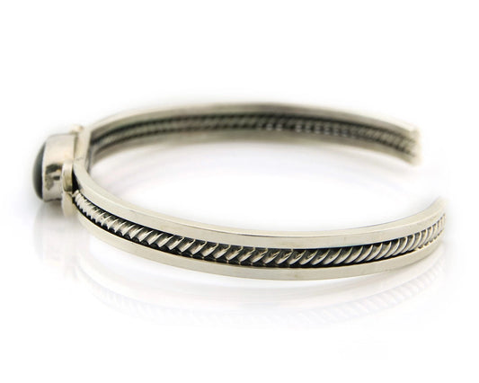Navajo Cuff Bracelet Sterling Silver Black Onyx Handmade Vintage