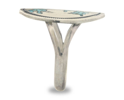 Navajo Ring 925 Sterling Natural Chip Inlay Turquoise C.80's Size 7.0