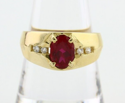 Men Lab-Created Gemstone & Simulated Diamond Ring in 14k Real SOLID Yellow Gold