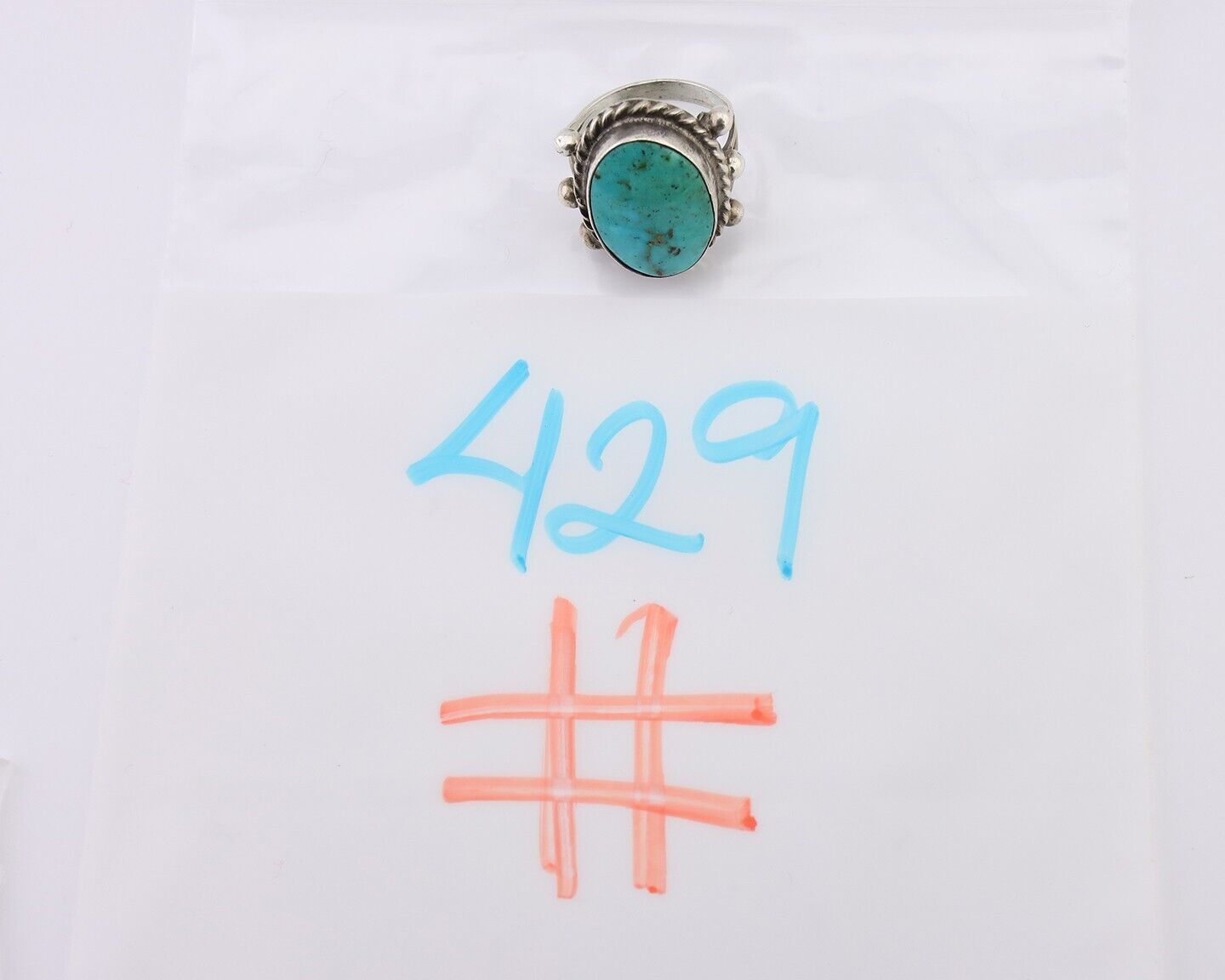 Navajo Ring 925 Silver Natural Blue Turquoise Artist Signed MC C.80's