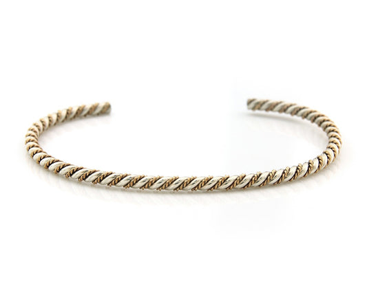 Navajo Twist Bracelet Sterling Silver Gold Authentic Vintage Native Artist 2.7mm