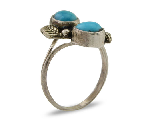 Navajo Ring 925 Silver Natural Blue Turquoise Native American Artist C.80's
