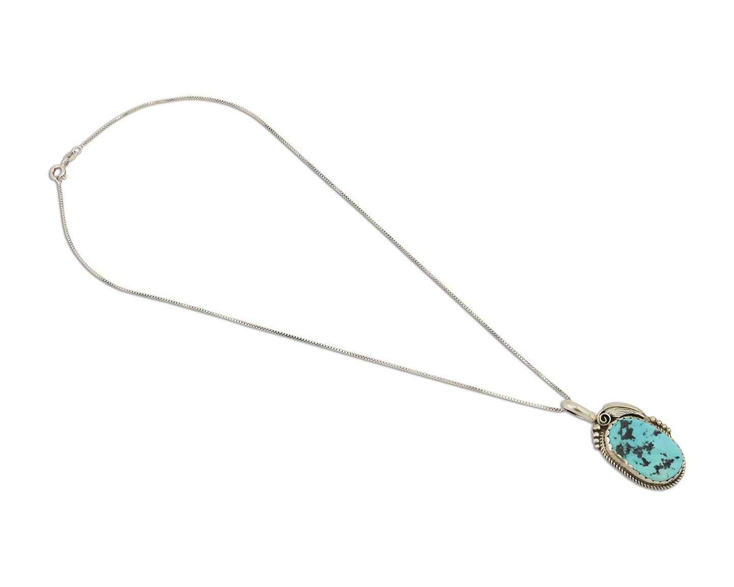 Navajo Necklace 925 Silver Sleeping Beauty Turquoise Signed Justin Morris C.90's