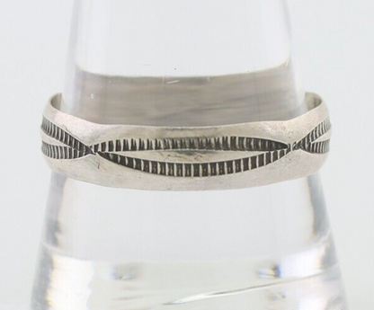 Navajo Hand Stamped Band 925 Silver 5.0 mm Signed Larry Chavez Size 11 C.80's