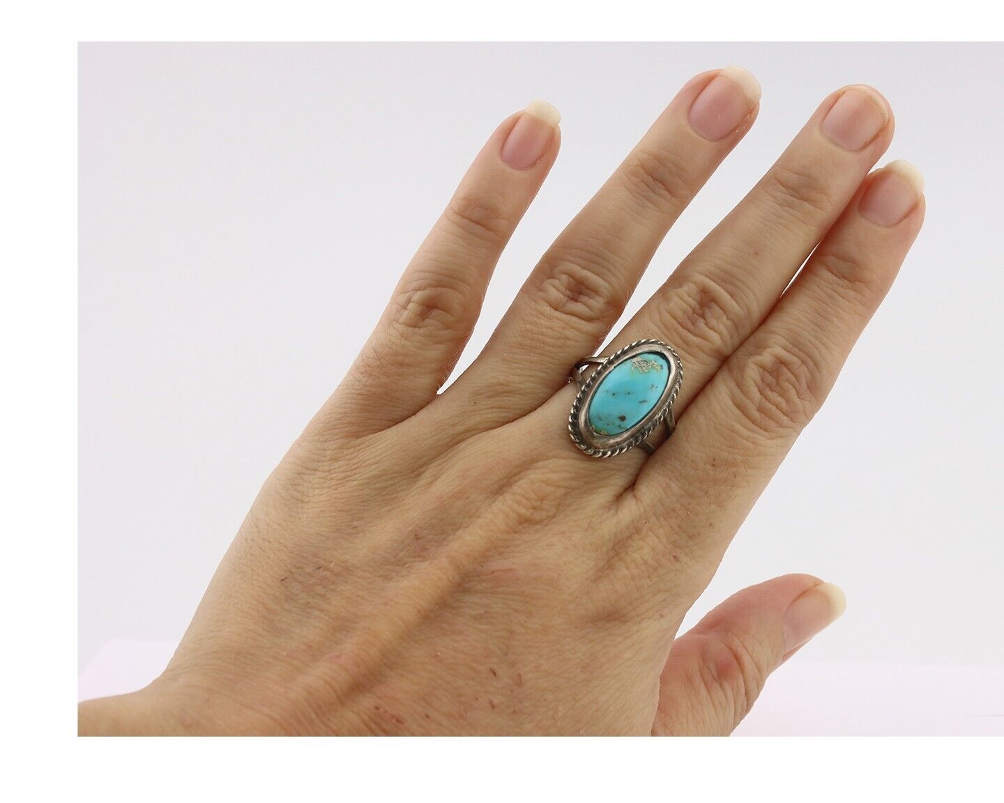 Navajo Ring .925 Silver Natural Kingman Turquoise Native American Artist C.80's