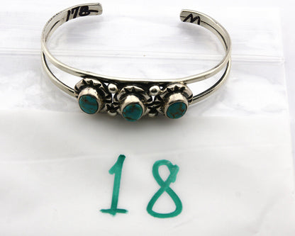 Navajo Bracelet .925 Silver Turquoise Mountain Signed Calvin Peterson C.80's