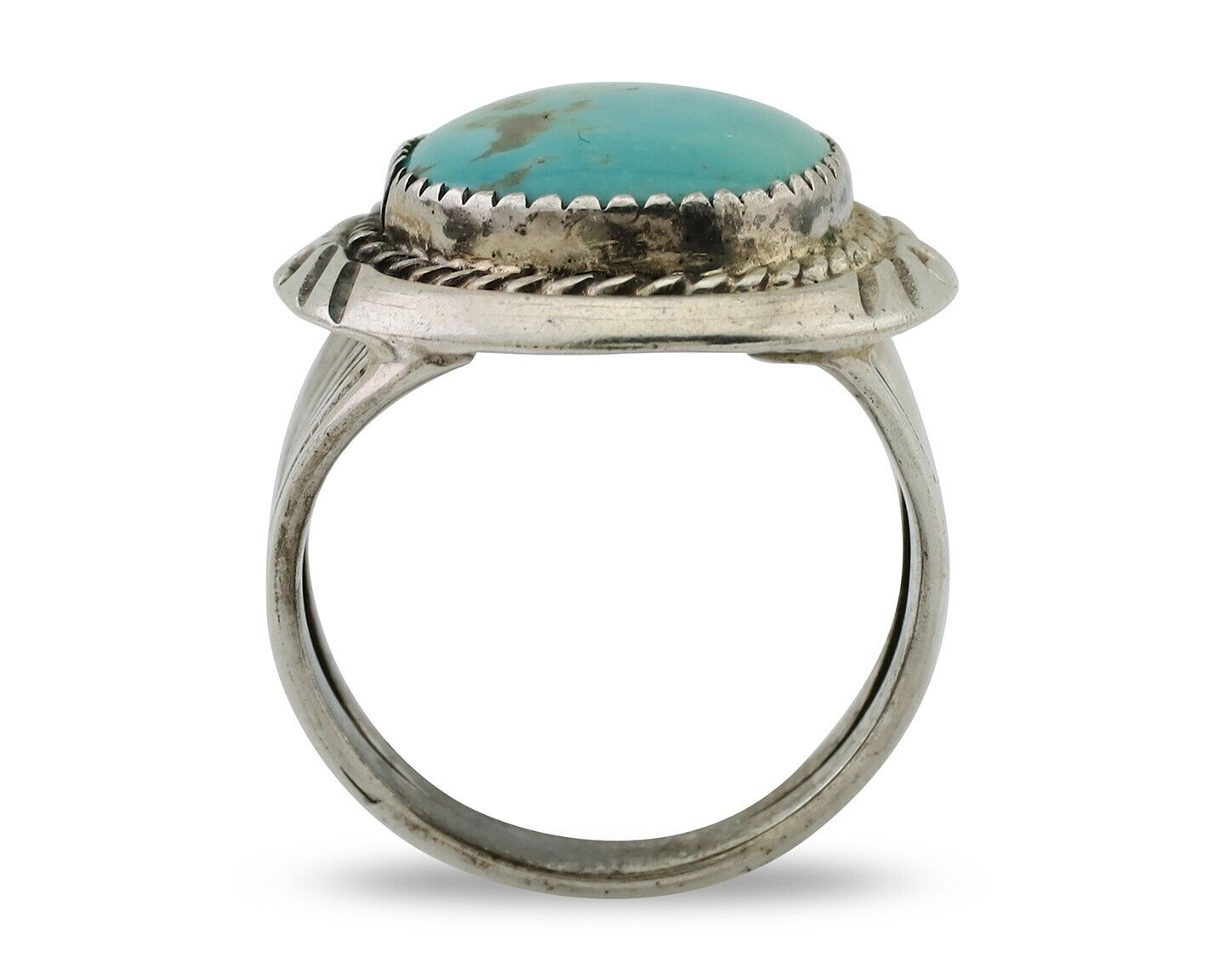 Navajo Ring 925 Silver Kingman Turquoise Artist Signed JMC C.80's
