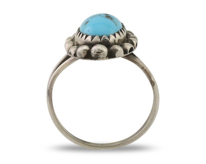 Navajo Ring 925 Silver Sleeping Beauty Turquoise Artist Signed SC C.80's