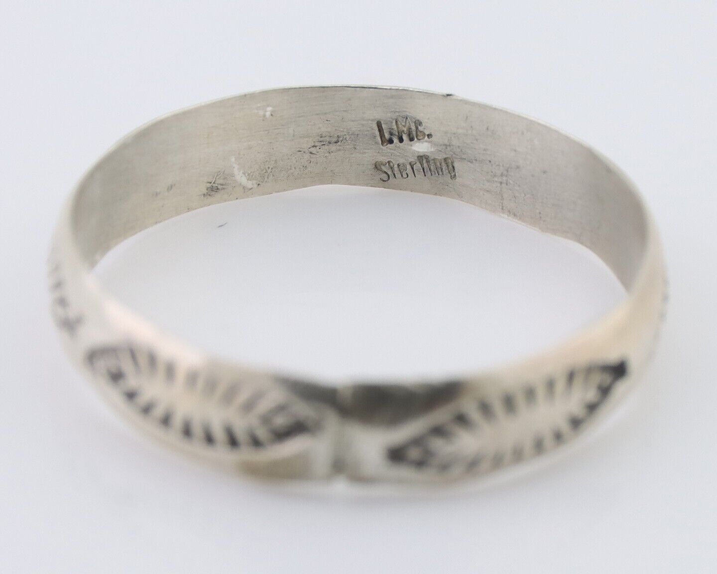 Navajo Hand Stamped Band 925 Silver 5.0 mm Signed Larry Chavez Size 11.75 C.80's