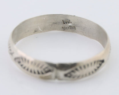 Navajo Hand Stamped Band 925 Silver 5.0 mm Signed Larry Chavez Size 11.75 C.80's